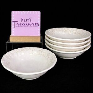 Vintage Metlox Poppytrail ANTIQUE GRAPE White Embossed Rimmed Fruit Bowls Set 5